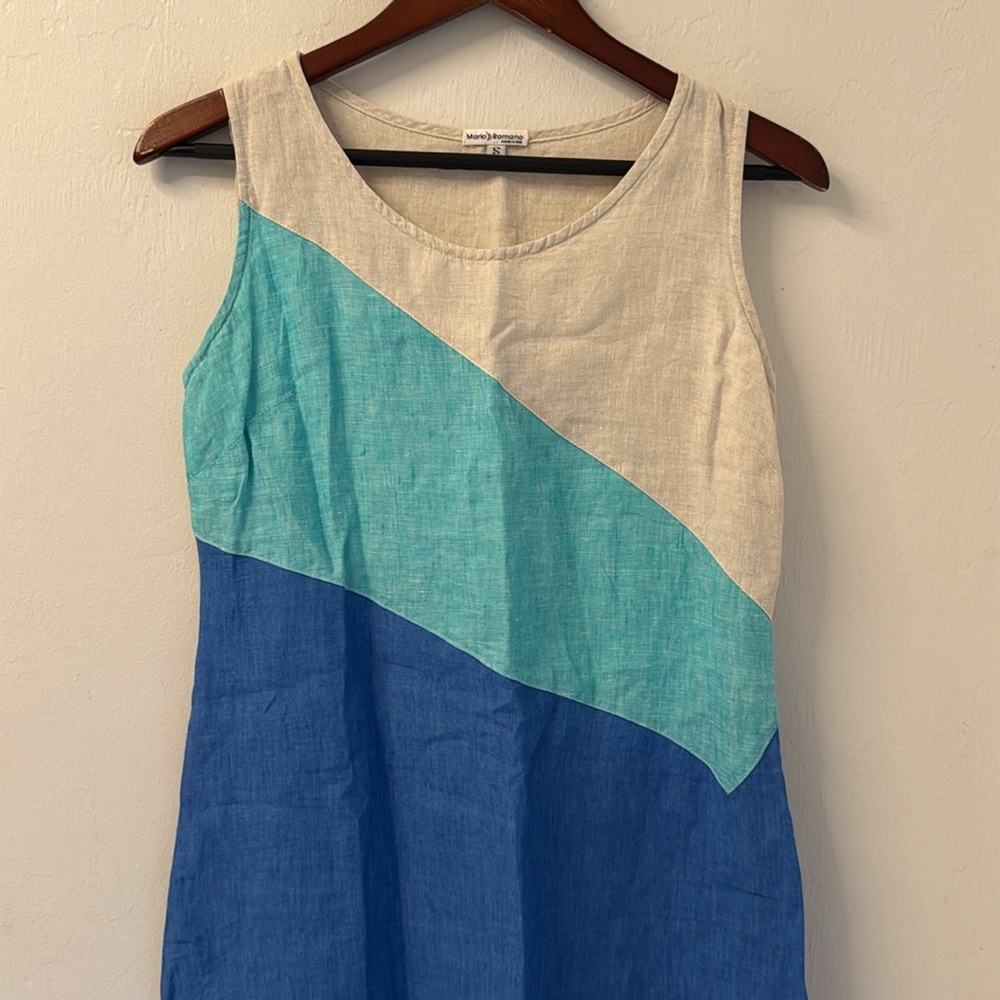 Mario Romano Linen Shift Dress Size Small Sleeveless Colorblock Made in Italy - Picture 3 of 11